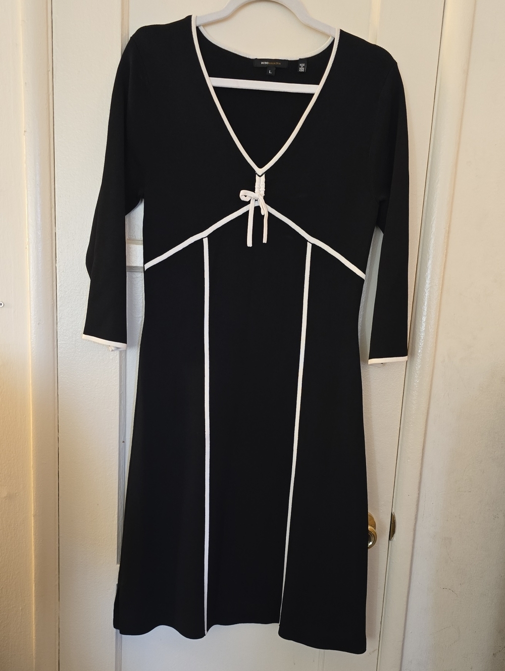 BCBGMaxAzria Black Midi Dress with White Piping